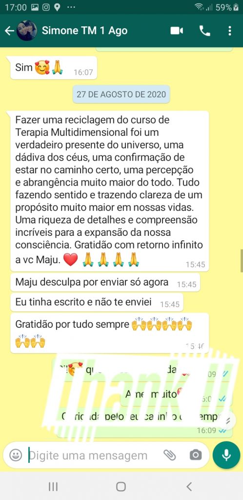 Depoimento de sessão de terapia multidimensional e curso de terapia multidimensional de Helene Abiassi